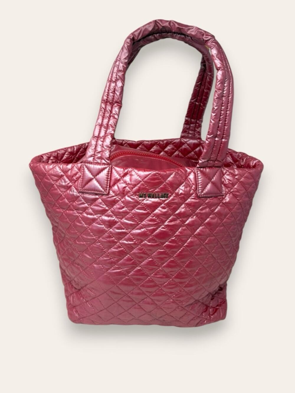 MZ Wallace Medium Metro Quilted Tote Garnet Quil Red Iridescent
